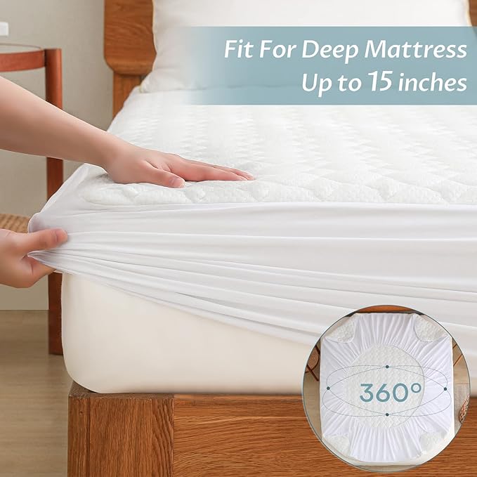 Full Size Waterproof Mattress Protector Fitted Quilted Mattress Pad Cover with Deep Pocket Up to 15''