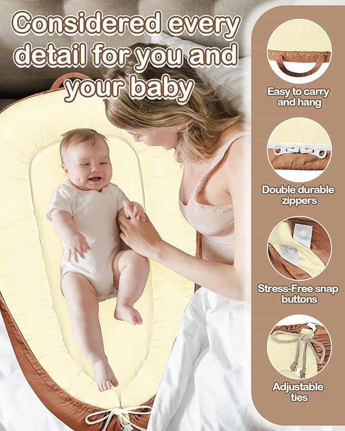 Baby Lounger - Infant Lounger for Newborn 0-24 Months, Pure Cotton Breathable Baby Nest Lounger Cover, Newborn Essentials for Baby Boys & Girls, Portable Baby Lounger for Home and Travel