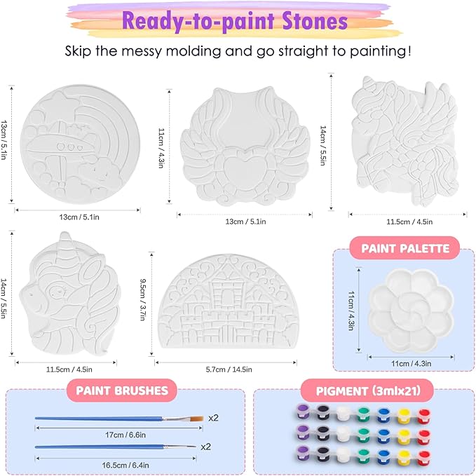 IFLOVE Paint Your Own Stepping Stones for Kids Craft Kits,Arts and Crafts for Kids Ages 4-8,5 Pack Painting Crafts for Girls Ages 8-12，Outdoor Toys Art Supplies Toddler Birthday Gift (Unicorn)