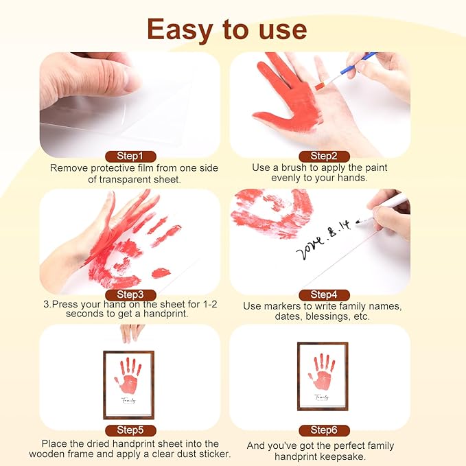 Family Handprint Kit,DIY Colorful Craft Keepsake Family Art Baby Newborn Hand and Footprint Wooden Frame for Home Decor Family Gifts Set(5 Sheets with 8 Colors) (Wood)