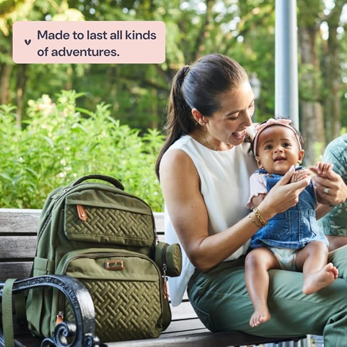 BabbleRoo Diaper Bag Backpack, Travel Backpack with Changing Pad, Pacifier Case & Stroller Straps, Multifunction, Waterproof, Unisex – Army Green
