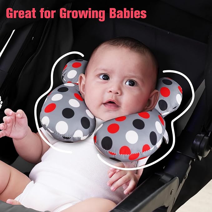 KAKIBLIN Baby Travel Pillow,Baby Neck Pillows for Car Seat,Upgraded Baby Head Pillow,Toddler Head and Neck Baby Support Pillow for Car Seat, Pushchair,Travel (Grey Pot)