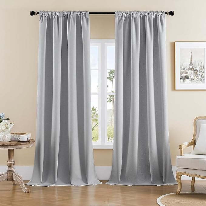 Joydeco Faux Linen Blackout Curtains for Bedroom,Light Grey Blackout Curtains 108 inches long,100% Blackout Solid Thermal Insulated Window Drapes Luxury Decor for Living Room（W52xL108 Inch,Light Grey）