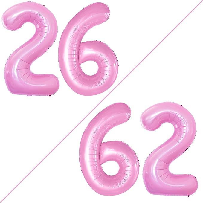 GOER Number 26 Balloons for 26th Birthday Party Decorations,42 Inch Jumbo Foil Helium 62 Balloons for 62nd Birthday Party Decoration (Light Pink)