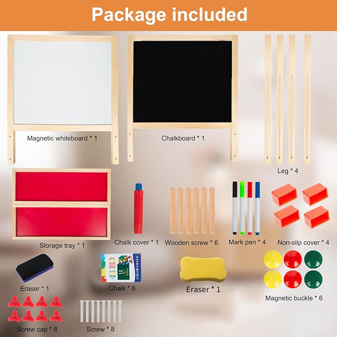 Adjustable Wooden Easel for Kids, Foldable Standing Art Easel for 3, 4, 5, 6, 7, 8 Years Old with Accessories, Drawing Painting Gifts for Boys & Girls Toddlers, Great Presents for Birthday