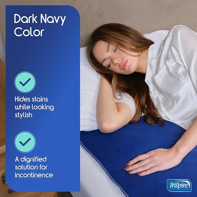 Inspire Waterproof Washable Mattress Pad, Quilted and Dark Colored to Hide Stains, Oversized 34"x 72" – Adults and Kids Reusable Underpad for Incontinence