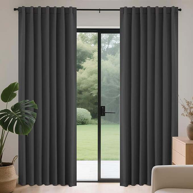 Joydeco Blackout Curtains 96 Inches Long, Thermal Insulated Black Out Curtains 2 Panels Set for Bedroom, Room Darkening Drapes for Living Room Window (W37 x L96 Inch, Dark Grey)