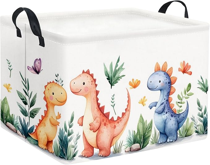 HIYAGON Rectangular Dinosaur Basket Kids Baby Storage Bin Toy Basket Organizer Box for Boys Dinosaur Room Decor(Colorful Dinosaur)