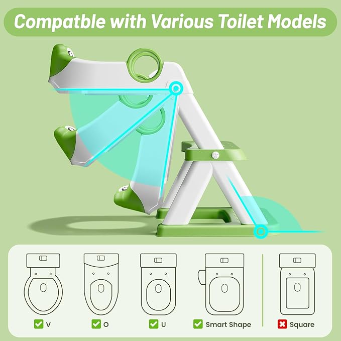 Frog Potty Training Seat, Upgrade Toddler Toilet Seat for Kids Boys Girls, 2 in 1 Potty Training Toilet for Kids, Splash Guard Anti-Slip Pad Step Stool