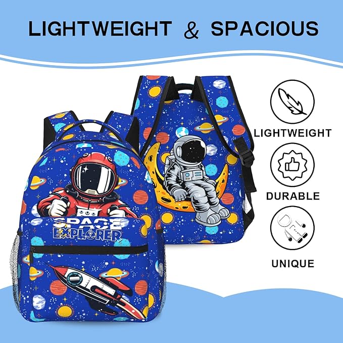Astronaut Planet Space Backpack For Boys Girls Kids Navy Blue Rocket Spacecraft Book Bag Funny Galaxy Planet Universe Backpack For Kids Boys Girls For School Travel Hiking