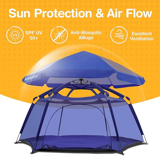 Alvantor Baby Playpen Play Yard 84"x84"x44”Large Pop Up Playpen Foldable Play Tent Indoor & Outdoor Kids Tent Lightweight Safe Space Canopy for Infants Toddlers Pets, Navy