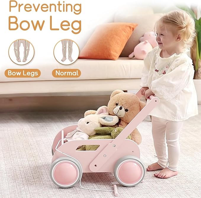 2025 HOMEKOL Wooden Baby Walker,Baby Push Walker, Adjustable Speed Baby Walker for Boys and Girls, Baby Activity Center, Gift for Birthday, Christmas and New Year Nature Pink