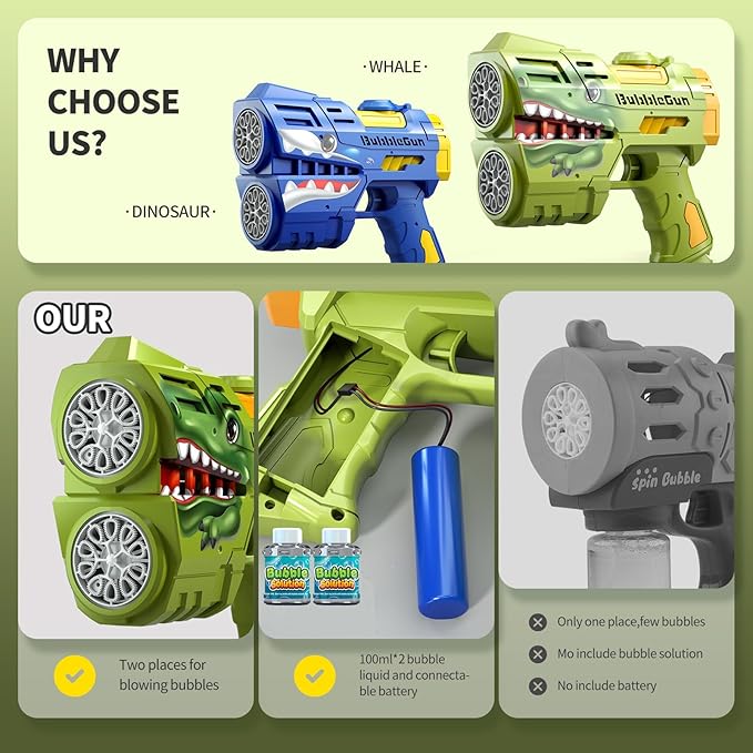 Jasny 2 Pack Bubble Guns for Kids, LED Light Up Rechargeable Bubbles Machine Blower with 2 Bottles Refill Solution for Toddlers 4-8, Wedding Birthday Gift