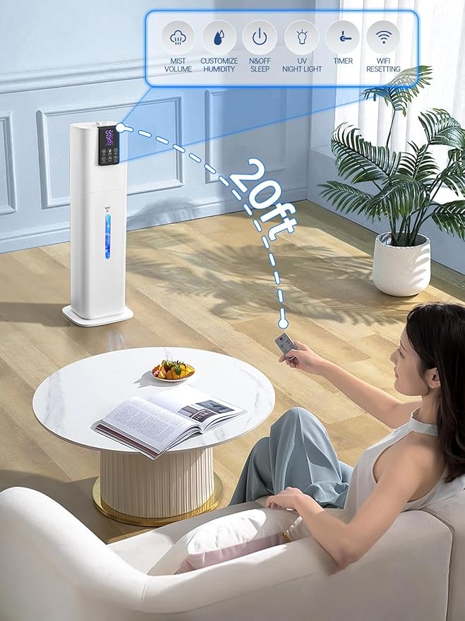 8L Smart Humidifiers for Bedroom Large Room, 2.1Gal Cool Mist Top Fill Diffuser Ambient Light, App & Remote Control, 3 Mist Modes, Quiet Humidifier for Home Office Plant (White)
