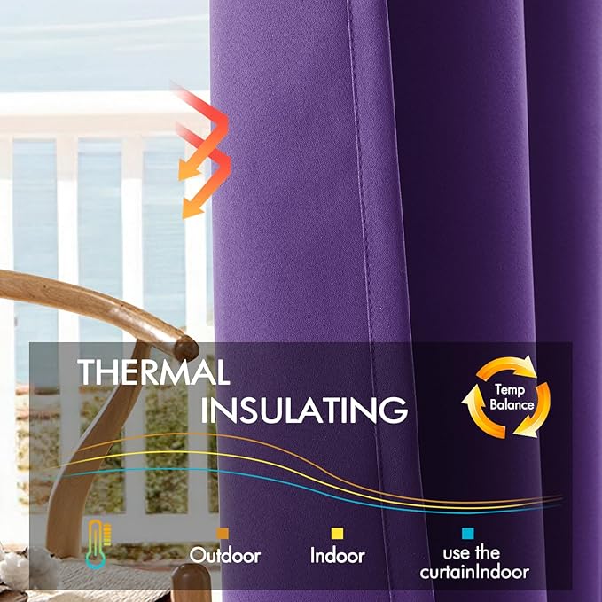 ANRODUO Back Tab Blackout Curtains for Bedroom Living Room, Rod Pocket Pinch Pleated Thermal Insulated Room Darkening Curtains 54 Inches Long 2 Panels, Purple, 42 x 54 Inch