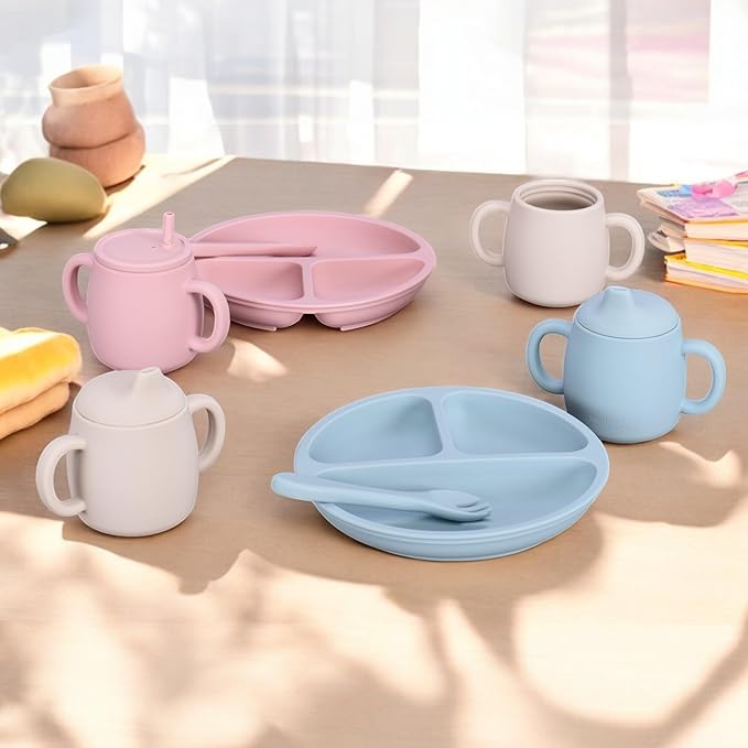 4-in-1 Silicone Sippy Cup with Snack and Straw Lid 6oz | Transition Training Cup for 6+ months to Toddler (Beige)