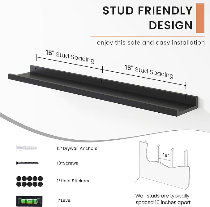 Floating Picture Ledge Shelves for Wall Set of 4, 36 Inch Wall Shelves with Lip Long Large Nursery Book Shelf for Toys Storage Kids Bookshelf Wall Mounted Living Room Bedroom Decor Frames