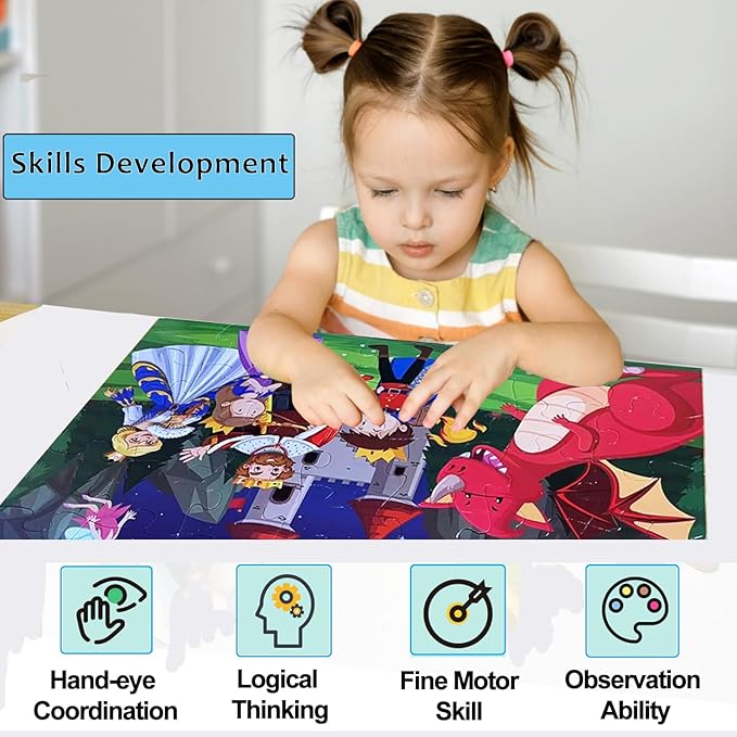 Jumbo Fairy Tales Floor Puzzle for Kids, Large Jigsaw Puzzles 35 Piece for Kids Ages 3-5,Preschool Learning & Education Toys, Gifts for 4-8 Year Old Boys and Girls (Kingdom Story)