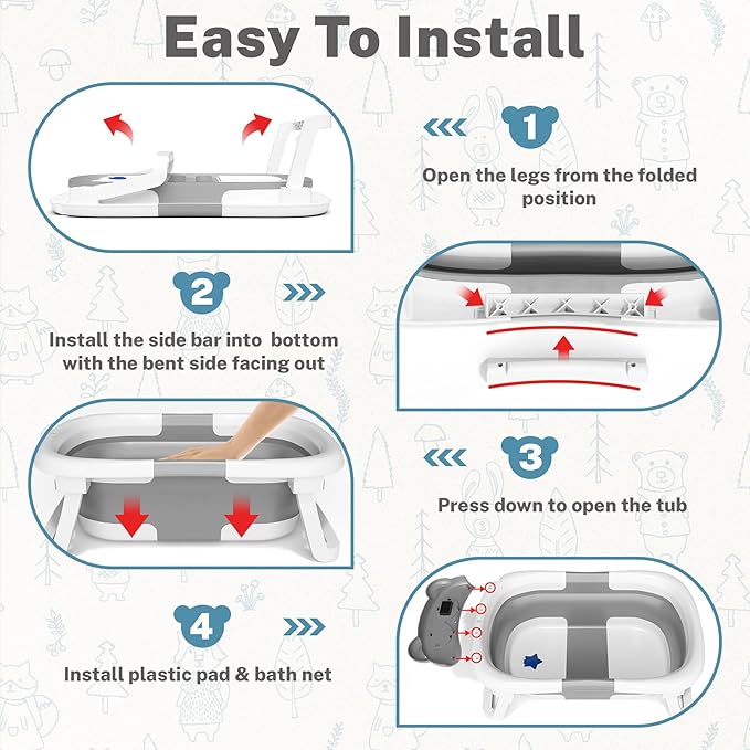 AVIDOR Baby Bathtub,Collapsible Bathtub for Newborn to Toddler,Durable Essential Infant Bath Tub,Portable Travel Baby Tub with Soft Cushion,No-Slip Hanging and Detachable(Grey)