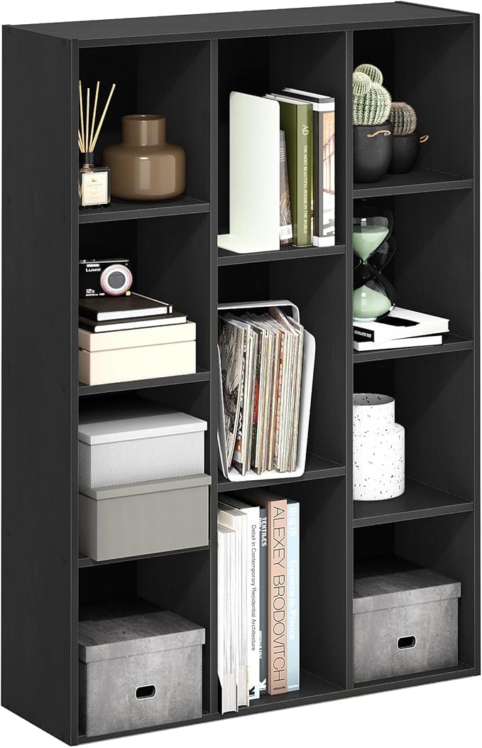 Furinno Luder 11-Cube Open Shelf Bookcase, Bookshelf, Blackwood