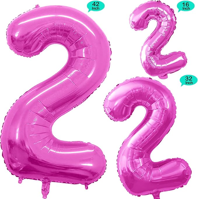 GOER Pink Foil Balloons Number 2,Huge Number Balloons for 2nd 22nd Birthday Party Supplies Anniversary Decorations(3 pcs,42 inch,32 inch,16inch)