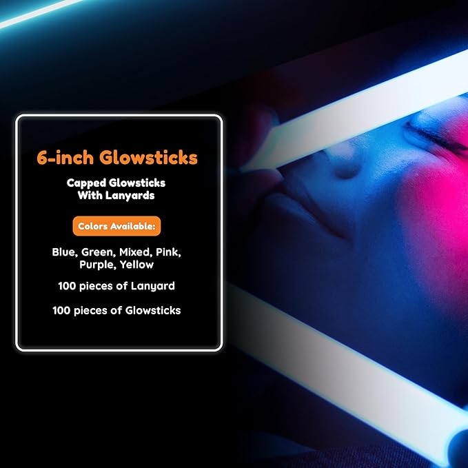 Glow Fever Glow in The Dark Sticks - 100 ct 6" Glow Sticks Bulk Party Pack with End Caps & Lanyards - Glow Party Favors for Concert, Festival, & Wedding Neon Light Sticks by Party Dragon, Purple