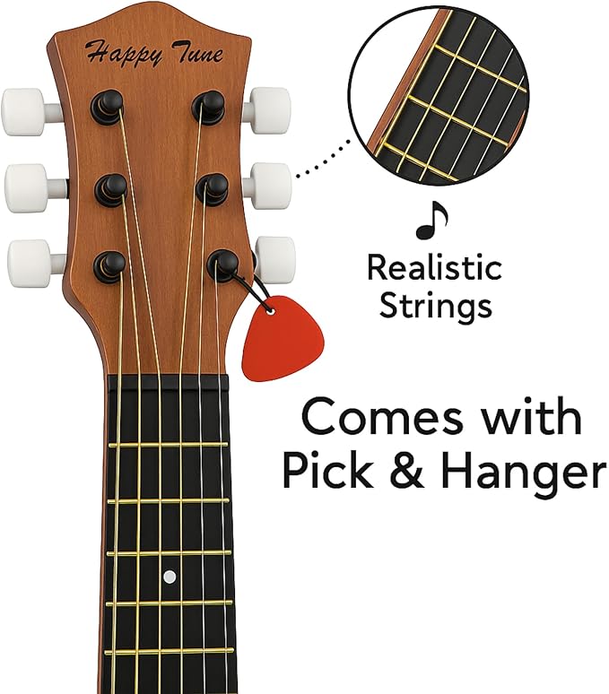 23" Acoustic Guitar, Kids 6 String Toy Guitar - Realistic Steel Strings - Beginner Practice First Musical Instrument for Children, Toddlers (Brown)