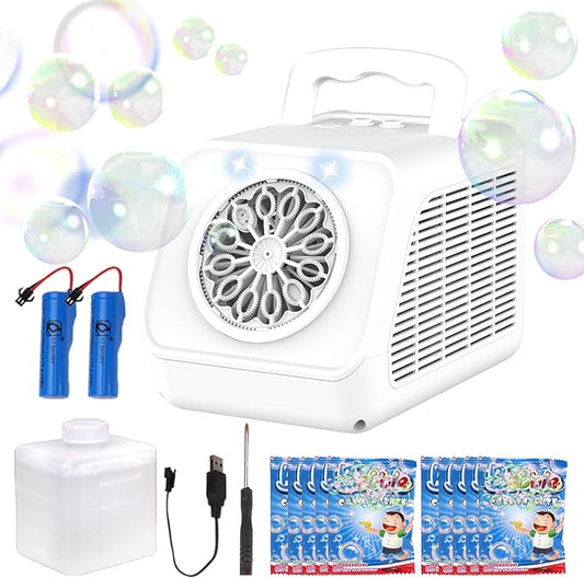 Automatic Rotating Bubble Machine 12 Holes Bubble Blower Plugin or Battery Operated Portable Bubble Maker 20000+ Big Bubbles Per Minute Bubbles for Outdoor Wedding Birthday Easter Party