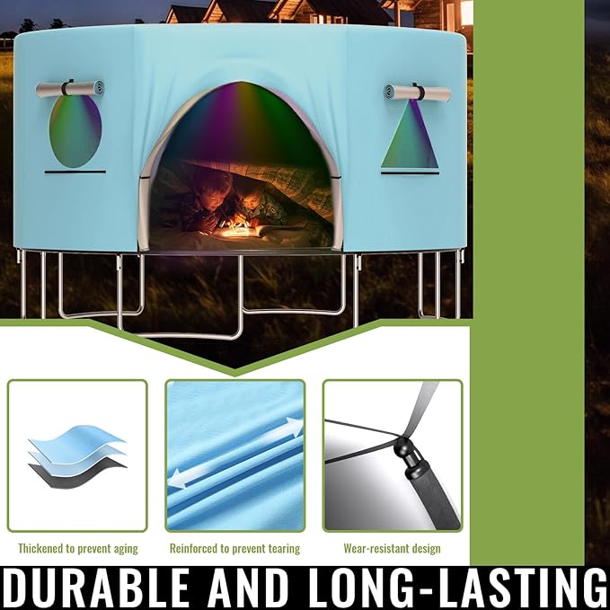 Gardenature 10FT/12FT/14FT Trampoline Tent(Tent Only), Fit Round Trampolines, Shade Cover with LED Light, Outdoor Trampolien Accessories, Anti-Tear, Beige