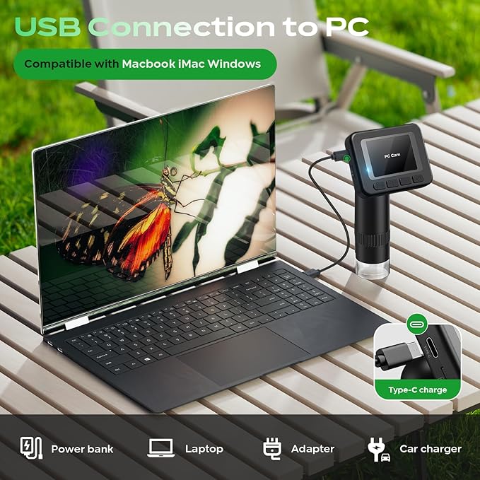 Handheld Digital Microscope D-KS2 with 2" IPS Screen - Take Pictures & Videos - Download to PC & Mac - 1000X Pocket Microscope for Kids/Adults with 32G SD Card - Use Indoors&Outdoors