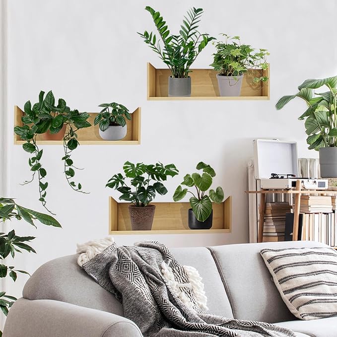 Green Plant Wall Decals 3D Bonsai Tropical Plant Wall Sticker Creative Vinyl Peel and Stick Removable Wall Art Decor for Living Room Bedroom Home Office (Tropical Plant 01)