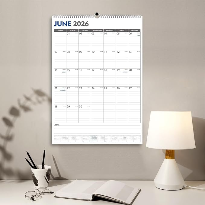 GuassLee Large Wall Calendar 2025-2026, 22"x15" Vertical Wall Calendar 2025, Jun. 2025 to Dec. 2026, 19-Month Paper Hanging Planner Wall with Julian Date for Office Home Planning & Organizing