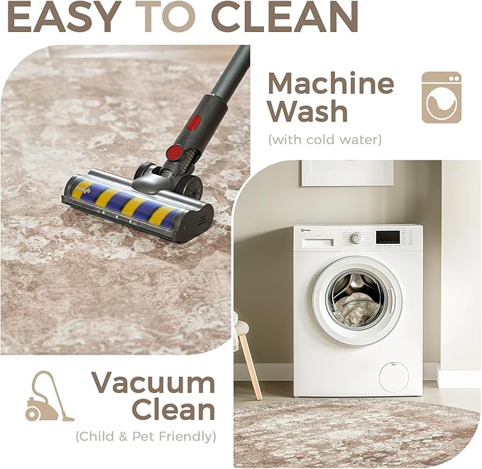 jinchan Round Rug 4ft Area Rug - Brown Vintage Floor Mat Kitchen Indoor - Washable Circle 4' Thin Floral Print Carpet Retro Farmhouse Non Slip Dining Room Living Room Bedroom Office