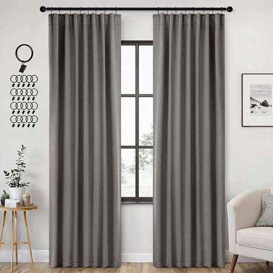 ANRODUO Back Tab Blackout Curtains for Bedroom Living Room, Rod Pocket Pinch Pleated Thermal Insulated Room Darkening Curtains 84 Inches Long 2 Panels, Grey, 42 x 84 Inch
