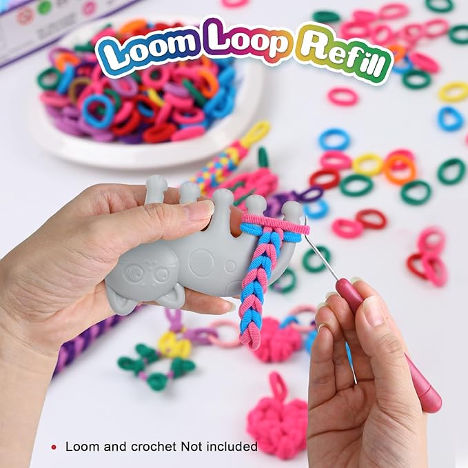 FUNiOi 1000 PCS Cat Weaving Loom Refill for Bracelet Making Kit, DIY Arts and Crafts Supplies, Baby Hair Ties for Girls Ages 6-12, Gift Idea for Kids and Beginners