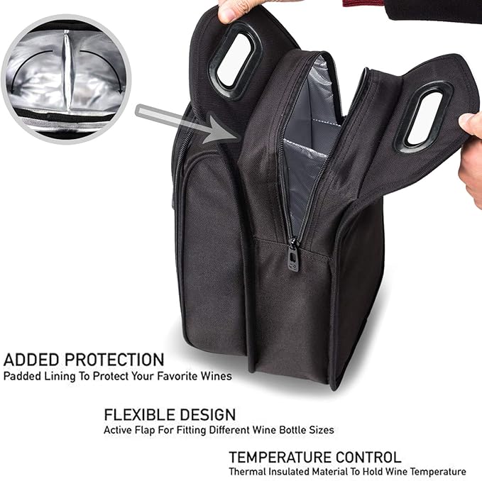 ALLCAMP 6 Piece Wine Travel Bag and Insulated Wine Carrier Tote Carrying Cooler Bag with Handle,Great Gift for Wine Lover