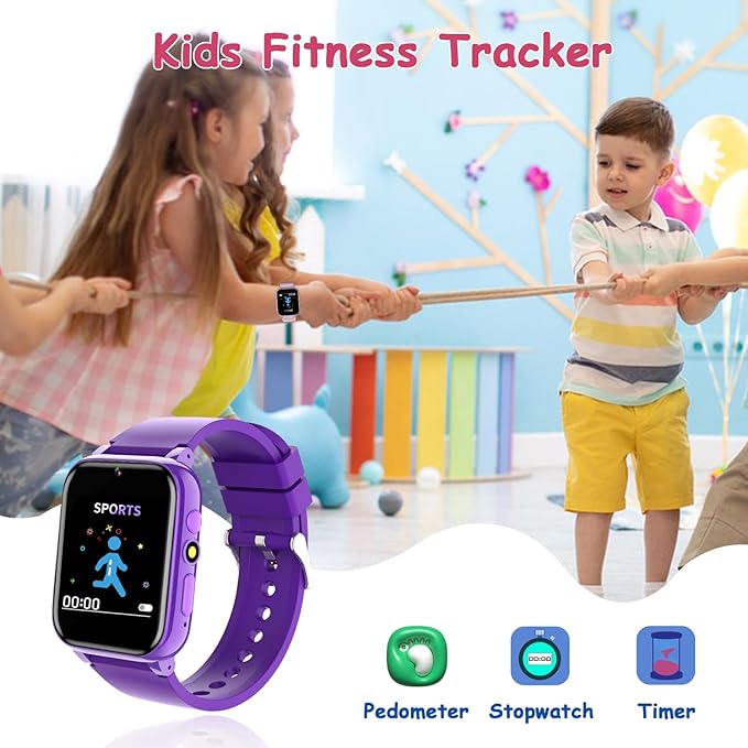 Goodatech 1.69'' Kids Smart Watch for Kids Boys Girls, HD Camera,26 Puzzle Games,Video Music Player,Pedometer,Flashlight,Alarm Clock, Christmas Birthday Gifts for 4-12 Years Children (Purple)
