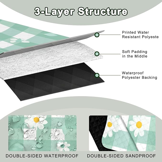 Extra Large Picnic Blanket Waterproof,80"x 80"Foldable Machine Washable Beach Blanket,Outdoor Blanket for 6-8 Adults,Suitable for Indoor Crawling,Park Beach,Camping,Hiking,Family Travel(Light green)