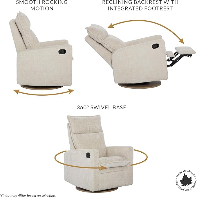 Jaymar Arya Modern Nursery Glider Recliner Chair – Cozy Nursing Chair with 360° Swivel for New Parents, Gentle Motion, Compact Design, High Back & Low Armrests, Canadian Made (Ivory/Nubia Fabric)