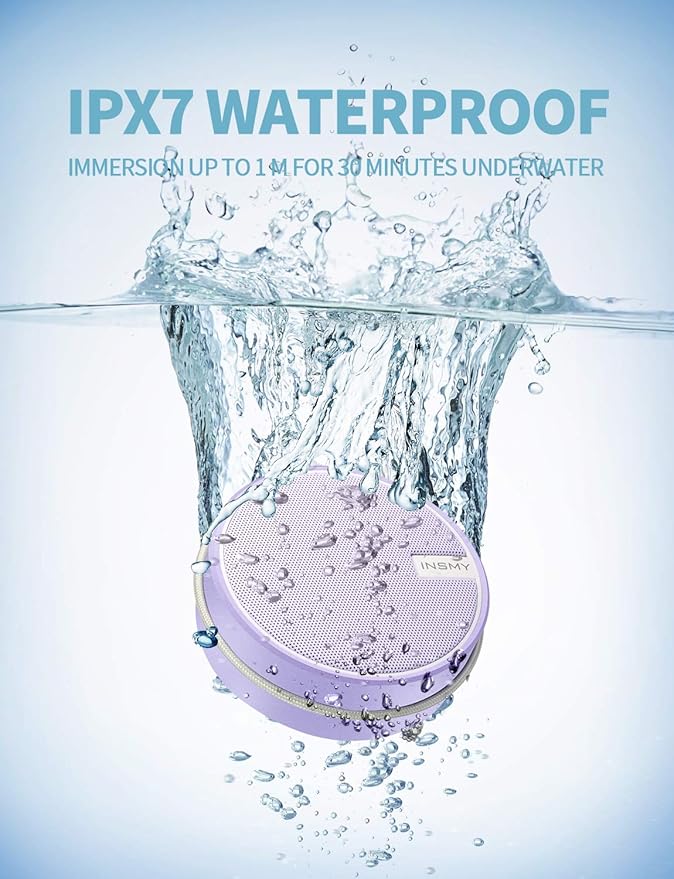 INSMY C12 IPX7 Waterproof Shower Bluetooth Speaker, Portable Small Speaker, Speakers Bluetooth Wireless Loud Clear Sound Support TF Card Suction Cup for Kayak Canoe Beach Gift (Purple)