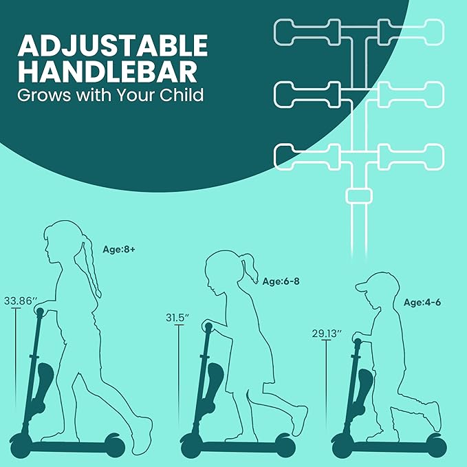 Aqua 3 Wheel Scooter with Seat for Kids – Light-Up LED Wheels, Adjustable Handlebar and Seat, Smooth PU Wheels, Wide Anti-Slip Deck, Rear Foot Brake – Toddler Outdoor Toys for Ages 2+