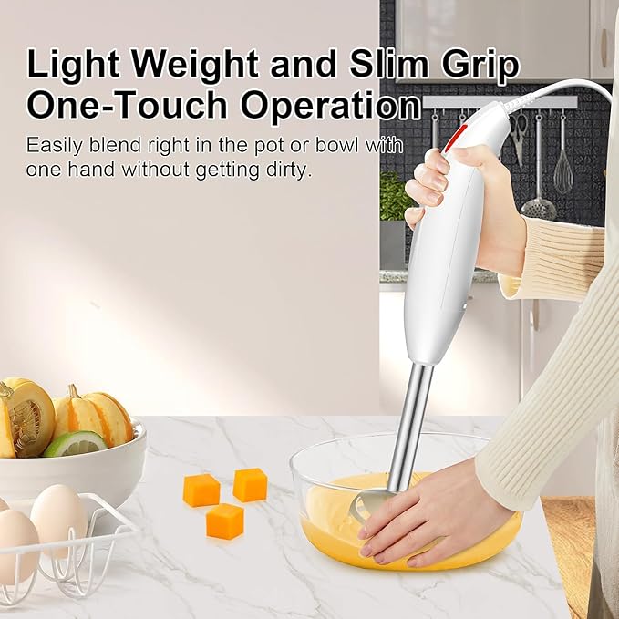 Immersion Blender 4 in 1, 16000rpm Speed, 400W Turbo Motor & Ergonomic Grip Hand Blender Set, Splash-Proof Stainless Steel Blades, for Soup, Baby Food, Smoothies, Sauce (Red+Ivory)