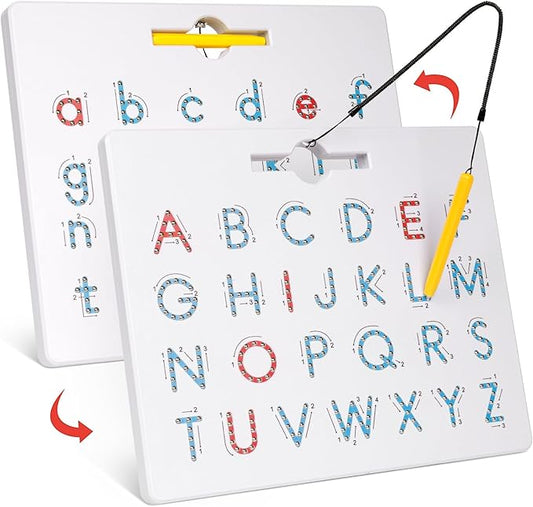 GAMENOTE Double Sided Magnetic Letter Board - 2 in 1 Alphabet Magnets Tracing Board for Toddlers ABC Letters Uppercase & Lowercase Practicing Learning Education Toys