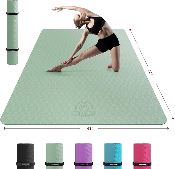 HAPBEAR Extra Large Yoga Mat - 72"x48"/78"x54", 1/4" & 1/3" Thick, Non-Slip, Durable, Eco-Friendly, Wide Exercise Mat for Home Workouts, Yoga, Pilates, Stretching, Meditation (Barefoot Exercise)