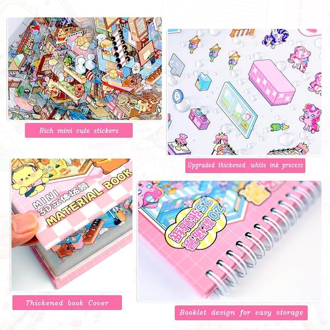 20 Sets DIY 3D Sticker Scenes for Adults with Tweezer, Kawaii 3D House Miniature Sticker Therapy, Make Your Own Mini Room Scene Collection Book for Adult Kids Relief Stress Pass The Time