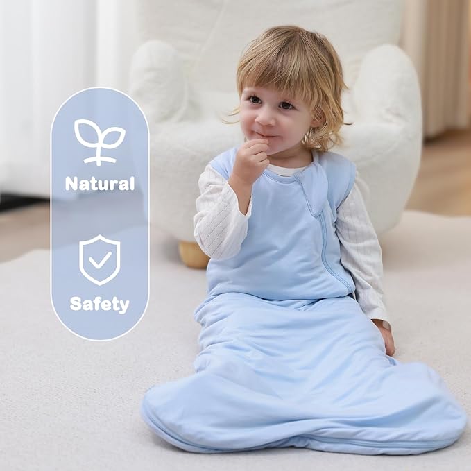 Mosebears Unisex Baby Sleep Sack 1.0 TOG, Supersoft Rayon Made from Bamboo Wearable Blanket with 2-Way Zipper (Fog Blue,6-18 Months)