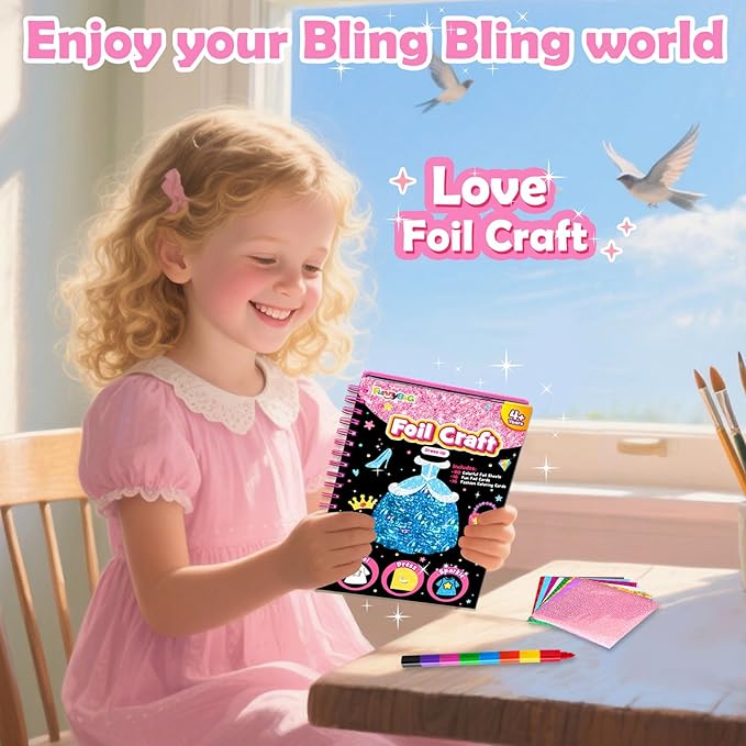 FUNNYB&G Foil Art Craft Activity for Kids - Gift for Girls Crafts for Kids Fun Art Supplies DIY Creative Travel Toy, Birthday Gift Party Favor Toys for Girls Boys 4 5 6 7 8 9 Years Old (Dress Up)