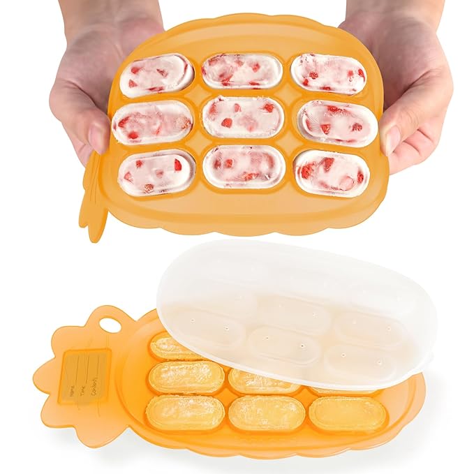 haakaa Silicone Nibble Freezer Tray -Breastmilk Teething Popsicle Mold - Baby Fruit Food Feeder Teether Tray - Baby Food Maker - Ice Cube Tray - 4 Months+ Babies - BPA Free -Apricot