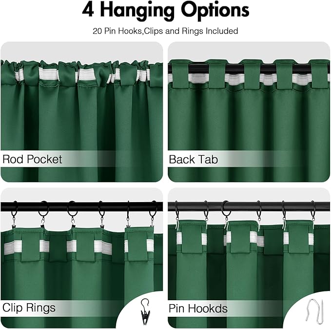 ANRODUO Back Tab Blackout Curtains for Bedroom Living Room, Rod Pocket Pinch Pleated Thermal Insulated Room Darkening Curtains 90 Inches Long 2 Panels, Hunter Green, 42 x 90 Inch