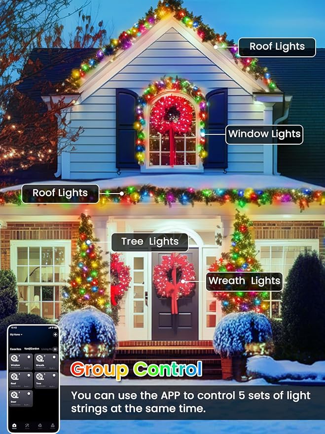 240LED Smart Color Changing Halloween Lights App Control, 95FT Waterproof RGB Music Sync Xmas Fairy String Light with Remote & Timer, Twinkle Christmas Tree Lights Outdoor Indoor Halloween Decorations
